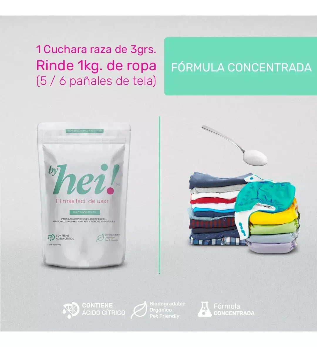 1 sobre de hei Desinfectante Textil 2 en 1 - EcoDepots.com