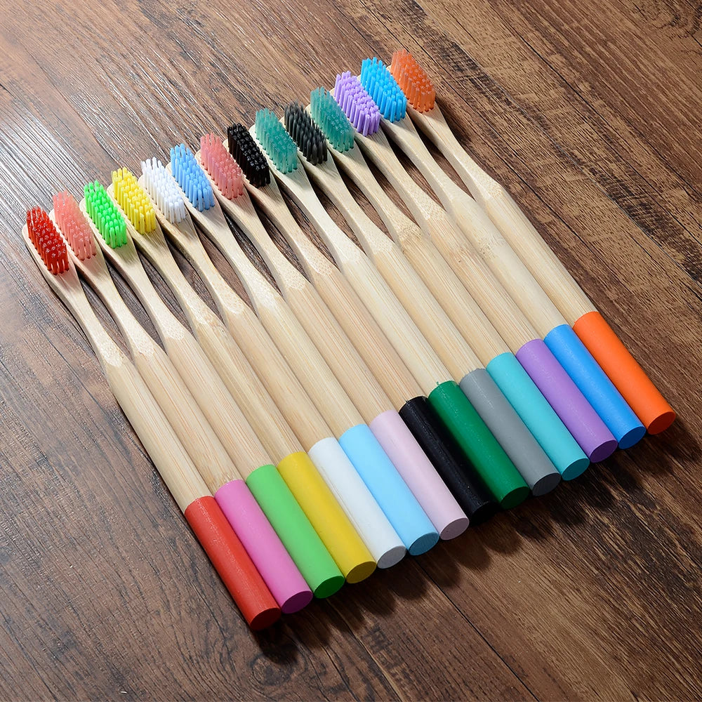 10 Pack Bamboo Toothbrush Medium Bristles Biodegradable Plastic-Free Toothbrushes Cylindrical Low Carbon Eco Bamboo Handle Brush EcoDepots.com