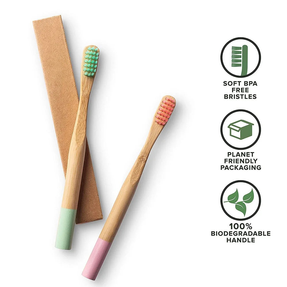 Kids Bamboo Toothbrushes 5 Pack BPA Free Soft Bristles Toothbrush Eco Friendly Natural Bamboo Toothbrush Set Compostable Wooden EcoDepots.com