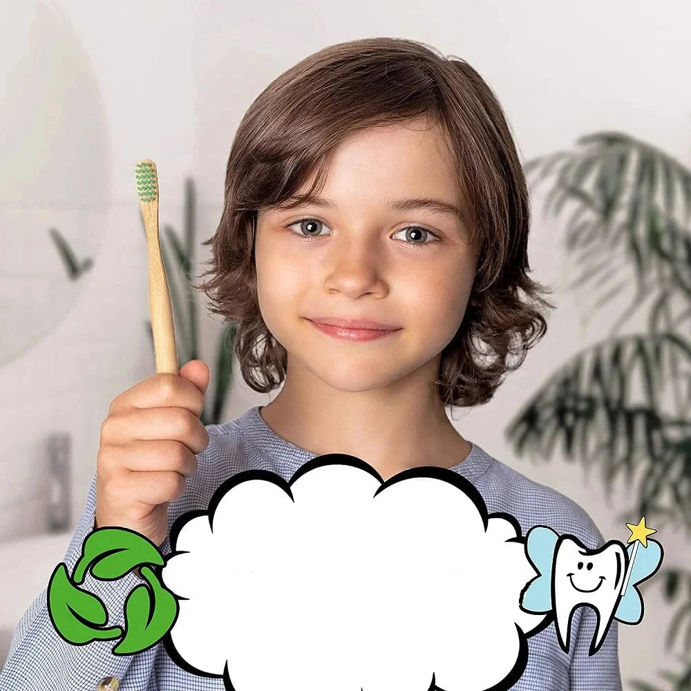 5 Cepillos de dientes de bambú redondo - NIÑOS EcoDepots.com