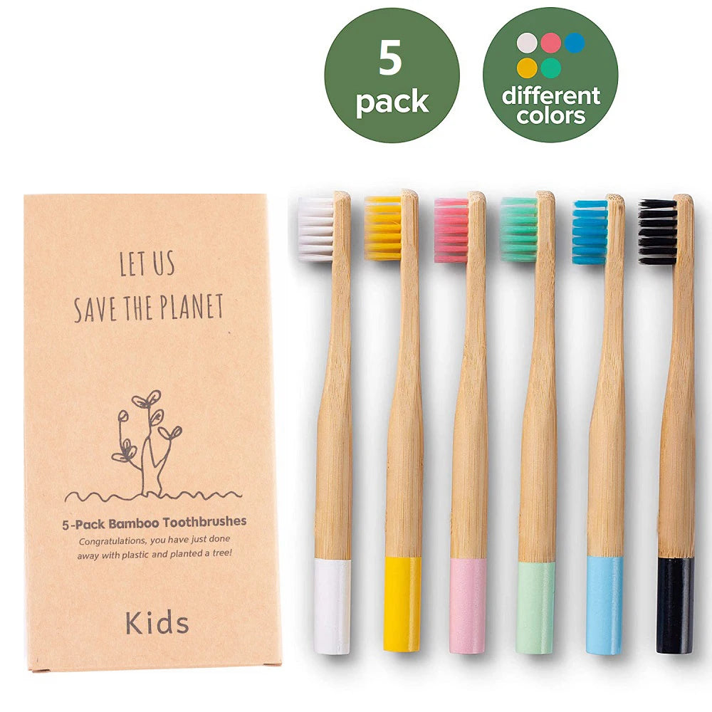 Kids Bamboo Toothbrushes 5 Pack BPA Free Soft Bristles Toothbrush Eco Friendly Natural Bamboo Toothbrush Set Compostable Wooden EcoDepots.com